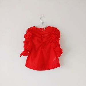 H&M Poppy Red Organza Georgette Ruffle Blouse 12